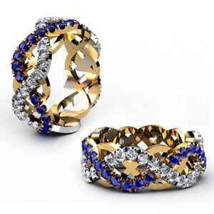 Custom designed Woven Sapphire and Diamond Wedding Ring 1