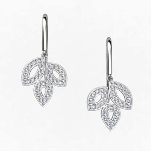 Pave Set Diamond Leaf Drop Earrings 1 2