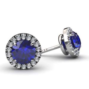 Sapphire and Diamond Halo Stud Earrings 1 2
